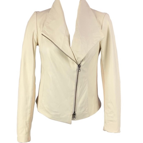 Vince Jackets & Blazers - Womens VINCE Ivory Motorcycle Jacket size M cotton Trim- EUC lined Cream